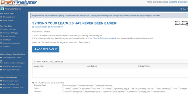 draft analyzer syncing page